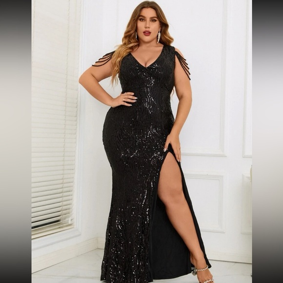 plus size homecoming dresses 2024 2025 Plus Size Black Prom Dresses Lace Mermaid with Split main image 1